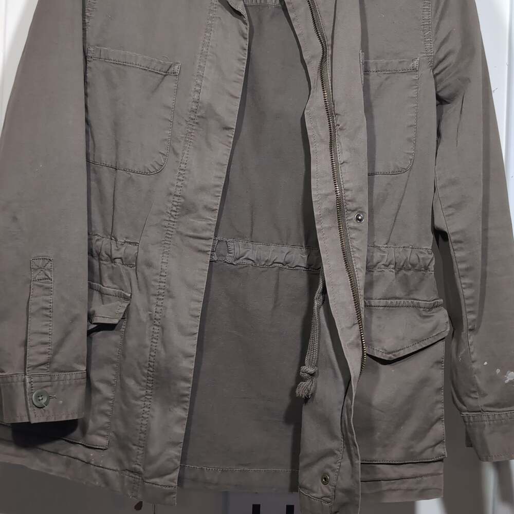 Hinge Jacket Utility Cargo Style Brown Zip Snap Front Elastic Waist Pockets XXS